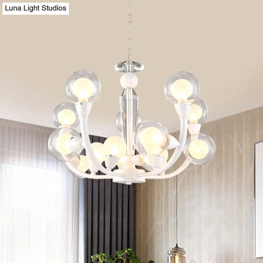 White Orb Chandelier - Modern 15/24-Light Lobby Ceiling Lamp With Clear And Frosted Glass Shades