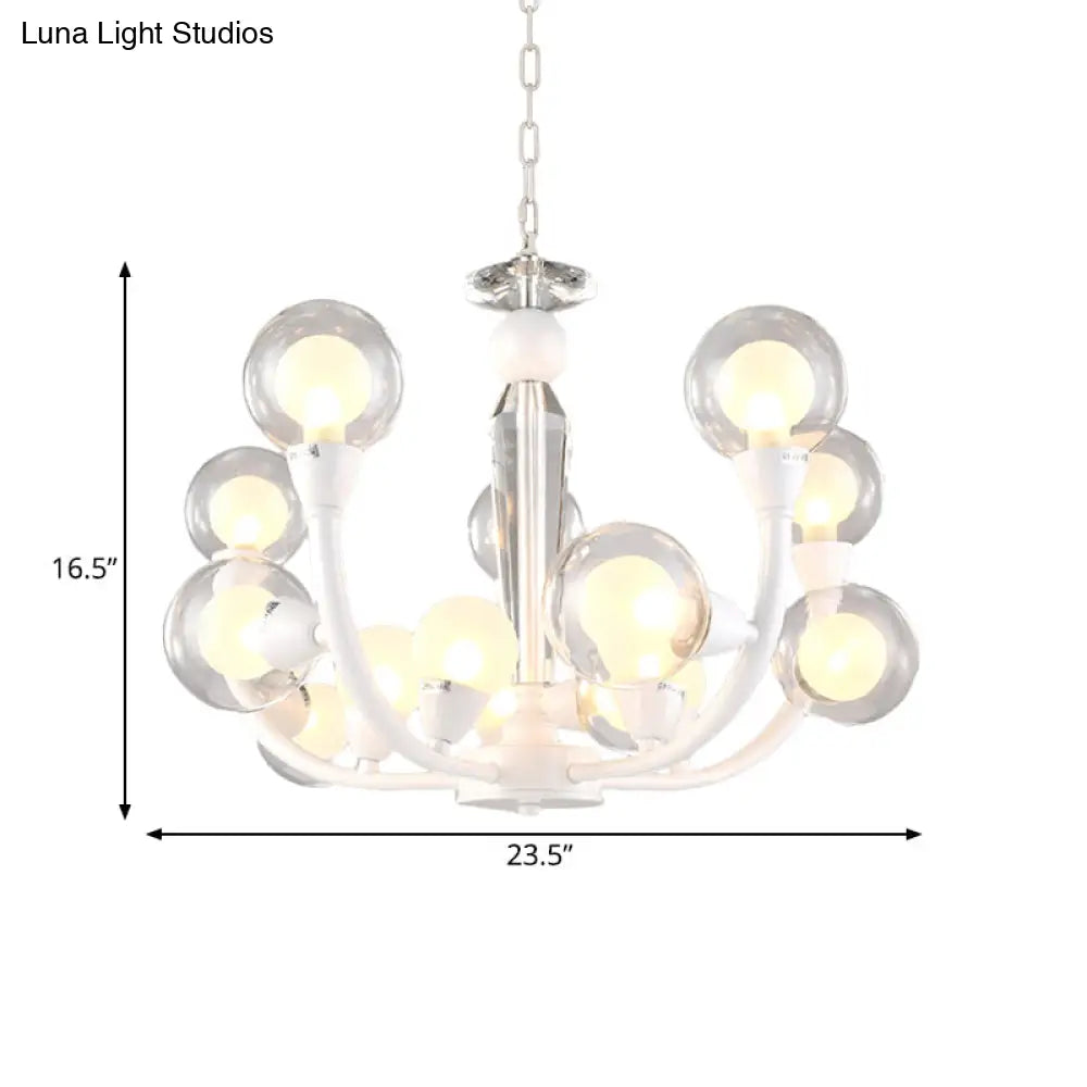 White Orb Chandelier - Modern 15/24-Light Lobby Ceiling Lamp With Clear And Frosted Glass Shades