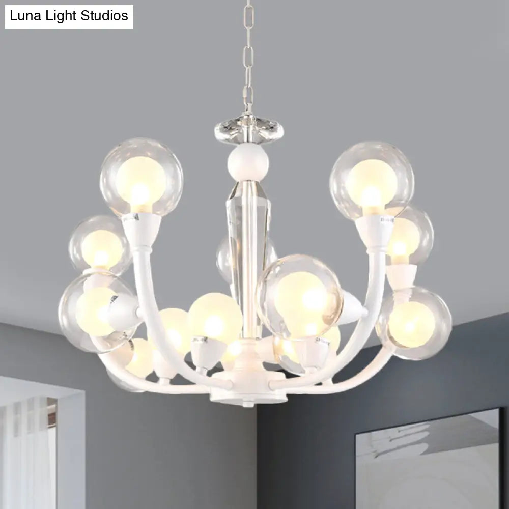 Modern 15/24-Light White Lobby Ceiling Chandelier With Clear And Frosted Glass Shade 15 /