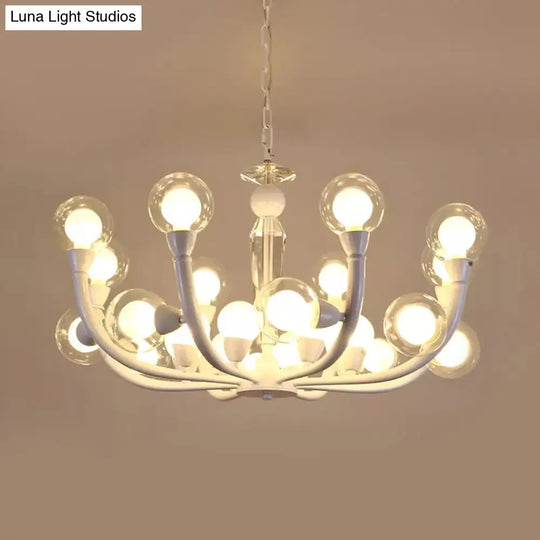 Modern 15/24-Light White Lobby Ceiling Chandelier With Clear And Frosted Glass Shade