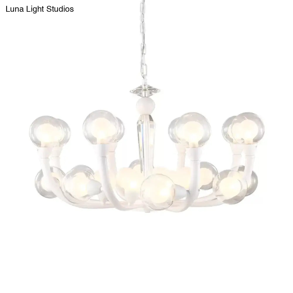 White Orb Chandelier - Modern 15/24-Light Lobby Ceiling Lamp With Clear And Frosted Glass Shades