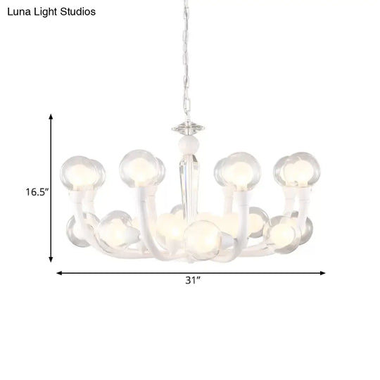 White Orb Chandelier - Modern 15/24-Light Lobby Ceiling Lamp With Clear And Frosted Glass Shades