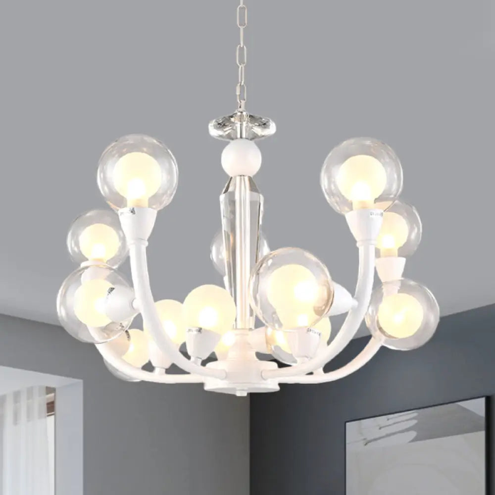 White Orb Chandelier - Modern 15/24-Light Lobby Ceiling Lamp With Clear And Frosted Glass Shades 15