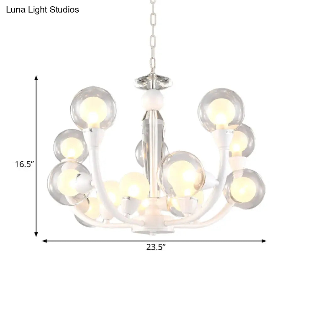 Modern 15/24-Light White Lobby Ceiling Chandelier With Clear And Frosted Glass Shade