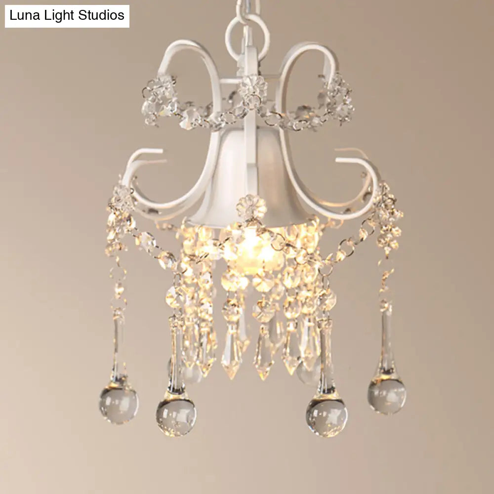 White Ornate Metal Crystal Ball Pendant Light - Perfect For Restaurants