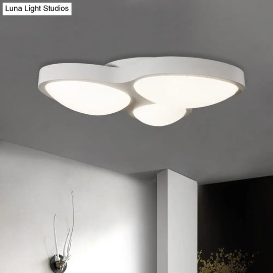 White Oval Ceiling Mounted Led Flushmount Lamp With 3 Modernist Metallic Lights - Bedroom Fixture