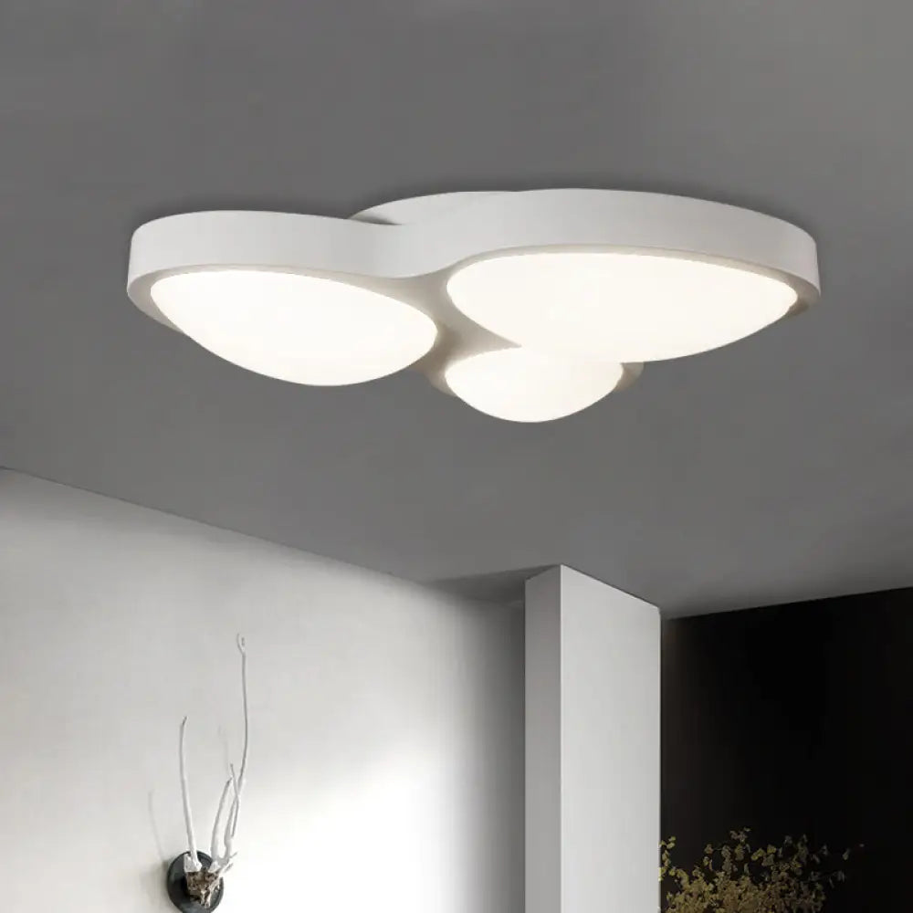 White Oval Ceiling Mounted Led Flushmount Lamp With 3 Modernist Metallic Lights - Bedroom Fixture