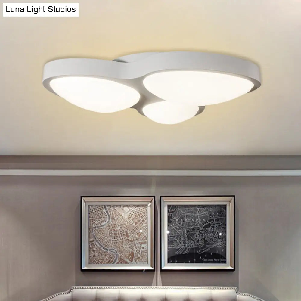 White Oval Ceiling Mounted Led Flushmount Lamp With 3 Modernist Metallic Lights - Bedroom Fixture