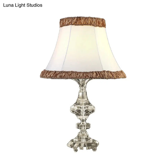 White Paneled Bell Table Lamp With Fabric Shade - Contemporary Small Desk Light