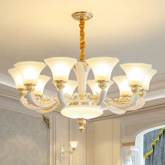 White Paneled Chandelier With Frosted Glass Shade - Simple Suspension Lamp 10 /