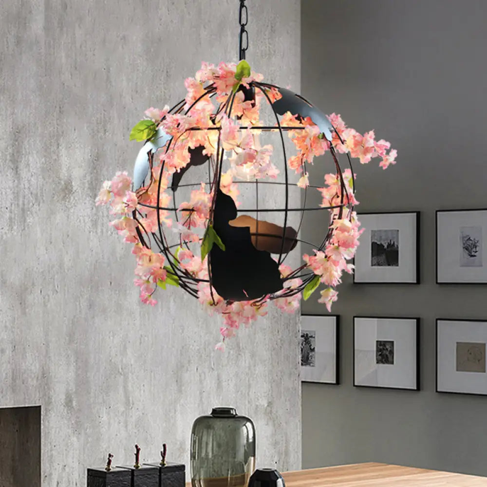 White/Pink Metal Pendant Dining Room Light With Tellurion Shade Pink