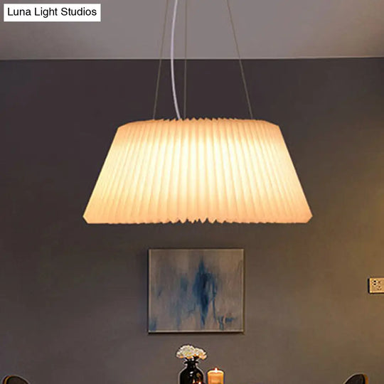 White Plastic Barrel Ceiling Pendant Lamp - Modern 1 Light Restaurant 18’/22.5’ Wide