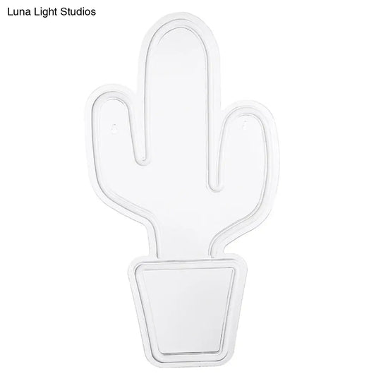 White Plastic Cactus Nightstand Lamp - Creative Usb Powered Led Wall Night Light