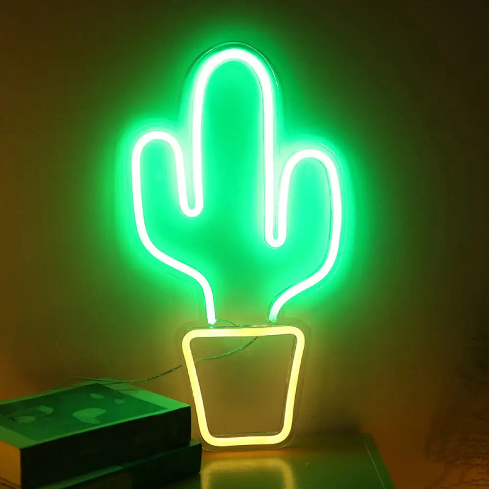 White Plastic Cactus Nightstand Lamp - Creative Usb Powered Led Wall Night Light