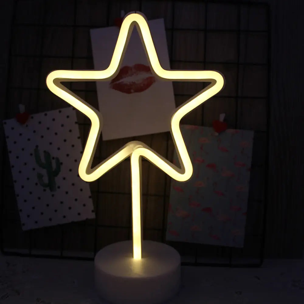 White Plastic Cartoon Led Table Light For Bedroom With Contemporary Neon Night Lighting / Battery E