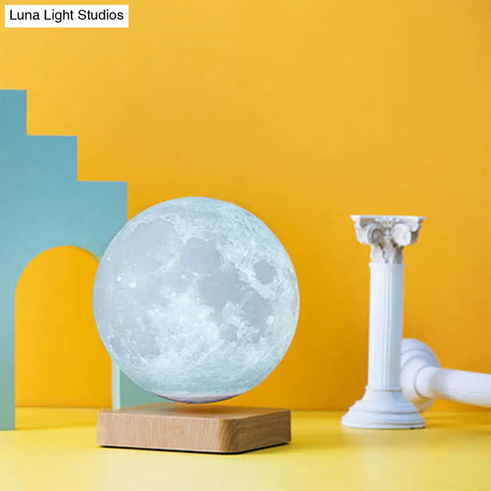 White Plastic Moon Led Nightstand Lamp For Childs Room - Decorative Maglev Table Light