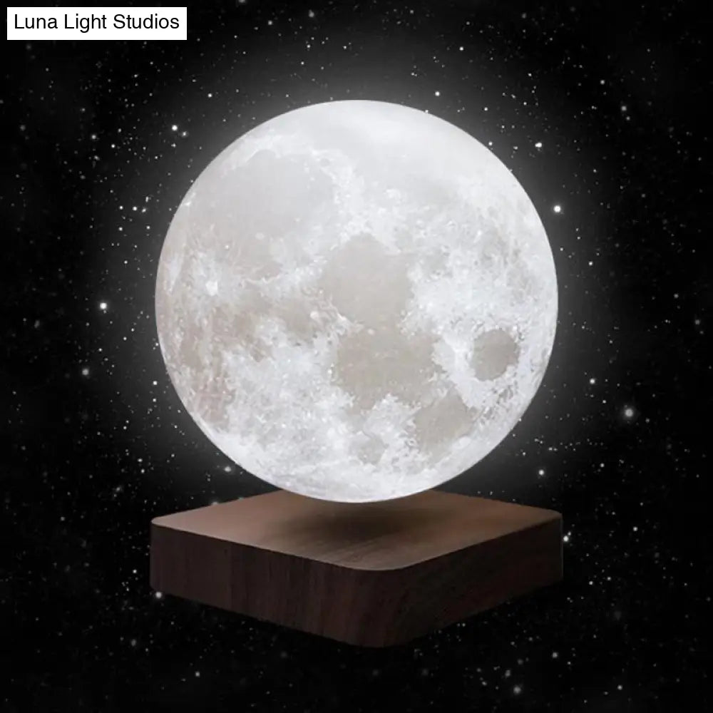 White Plastic Moon Led Nightstand Lamp For Childs Room - Decorative Maglev Table Light