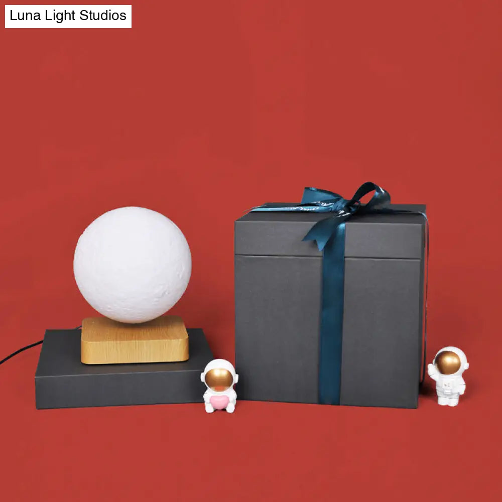 White Plastic Moon Led Nightstand Lamp For Childs Room - Decorative Maglev Table Light