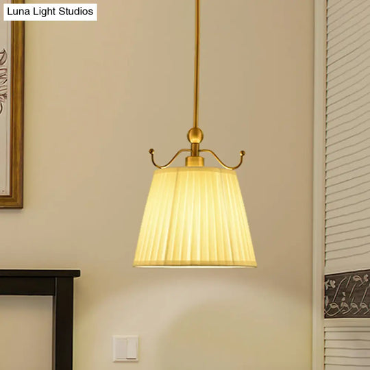 White Pleated Lampshade Pendant Light - Countryside Style For Bedroom