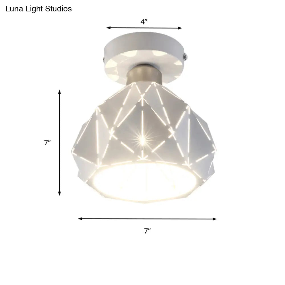 White Polyhedron Ceiling Light - Simple Style Metallic Lamp For Study Room