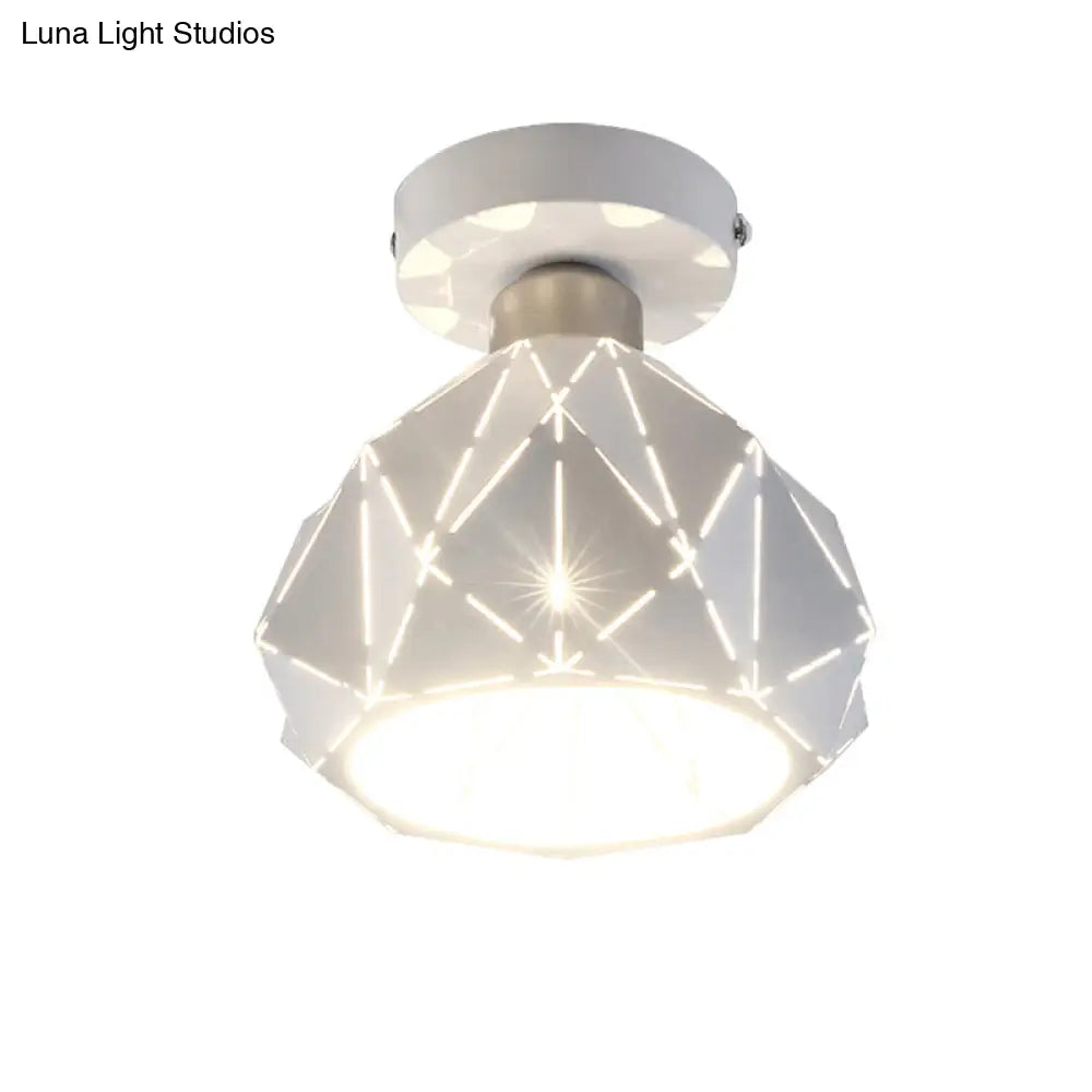 White Polyhedron Ceiling Light - Simple Style Metallic Lamp For Study Room