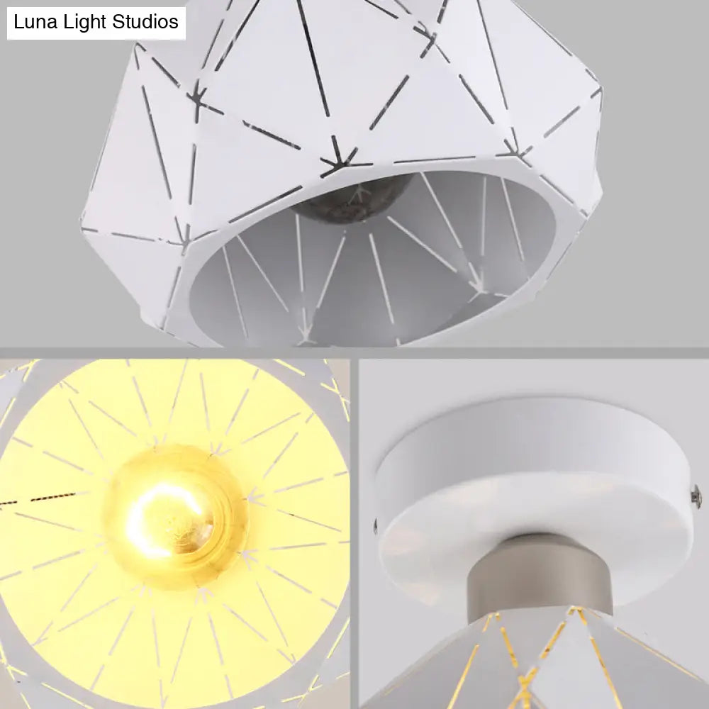 White Polyhedron Ceiling Light - Simple Style Metallic Lamp For Study Room