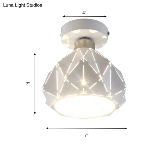 White Polyhedron Ceiling Light - Simple Style Metallic Lamp For Study Room