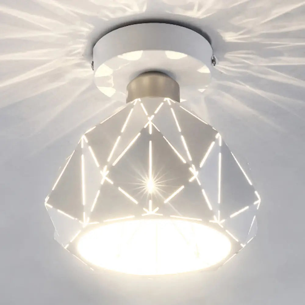 White Polyhedron Ceiling Light - Simple Style Metallic Lamp For Study Room