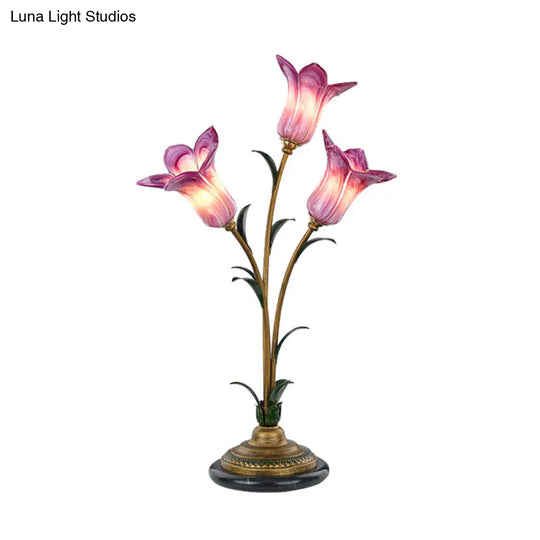 White/Purple Glass Table Lamp With Morning Glory Design Countryside Night Light For Living Room