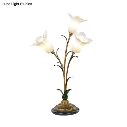 White/Purple Glass Table Lamp With Morning Glory Design Countryside Night Light For Living Room