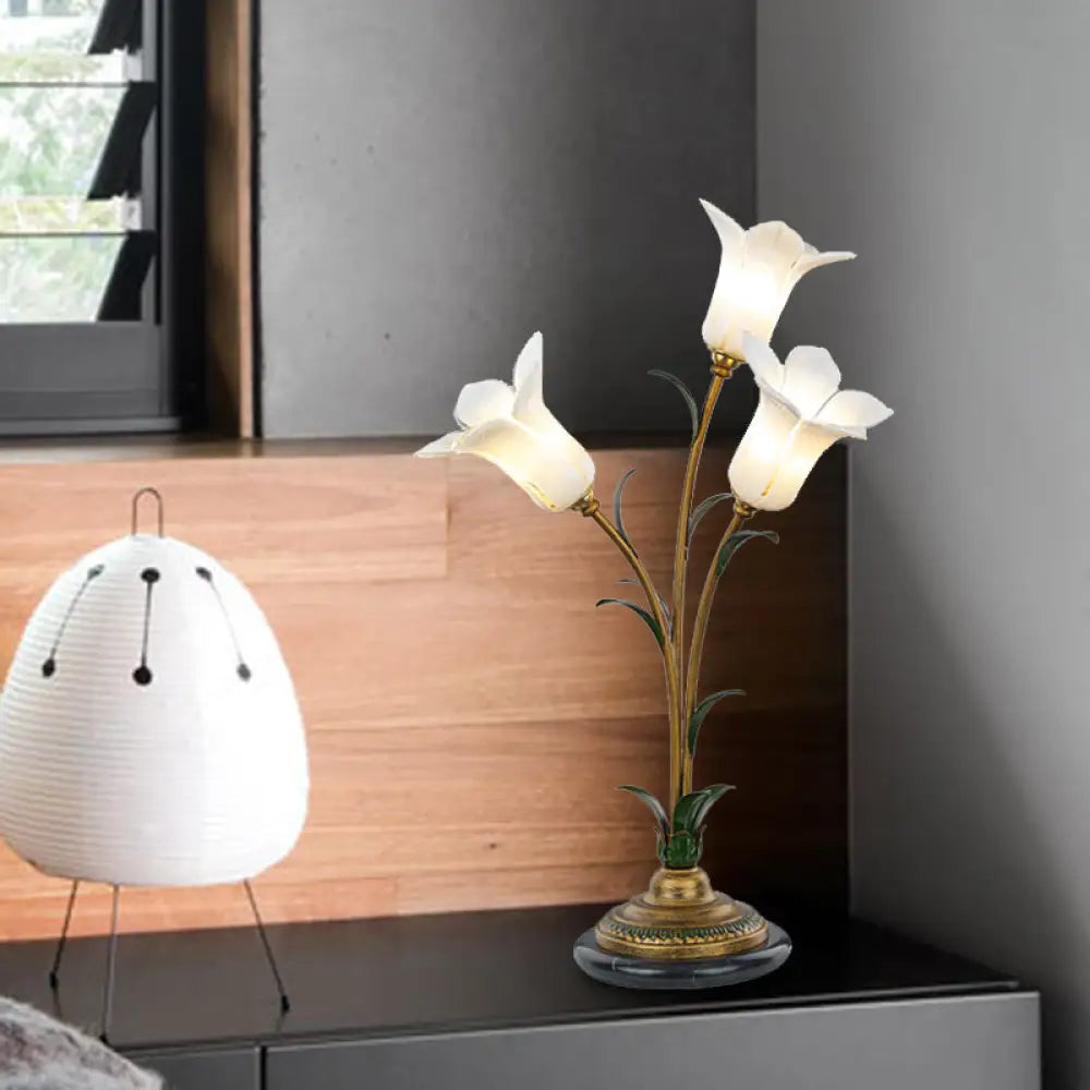 White/Purple Glass Table Lamp With Morning Glory Design Countryside Night Light For Living Room