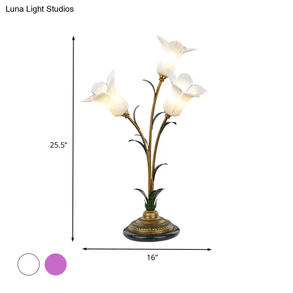 White/Purple Glass Table Lamp With Morning Glory Design Countryside Night Light For Living Room