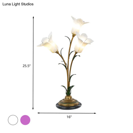 White/Purple Glass Table Lamp With Morning Glory Design Countryside Night Light For Living Room