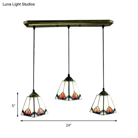 White Pyramid Cluster Pendant With Stained Art Glass - Industrial Ceiling Hang Fixture For Living