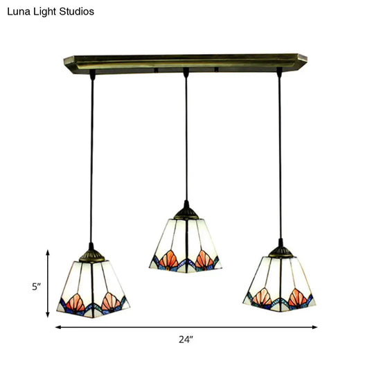 Stained Glass Industrial Pendant Light With 3 Bulbs For Living Room