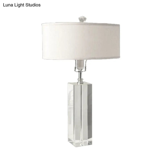 White Rectangle Crystal Table Lamp With Round Fabric Shade Ideal For Bedroom Night Light