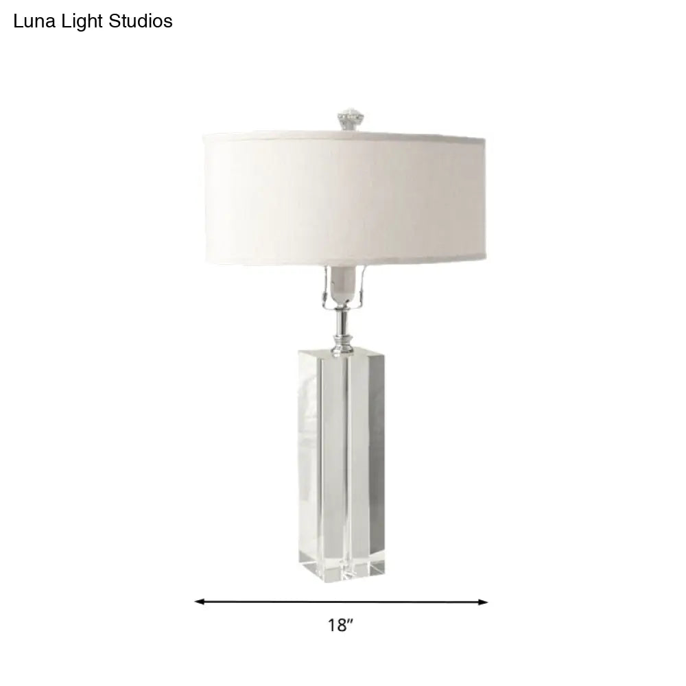 White Rectangle Crystal Table Lamp With Round Fabric Shade Ideal For Bedroom Night Light