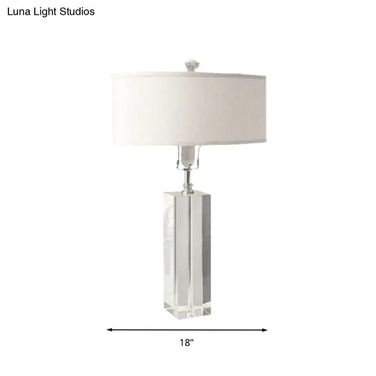 White Rectangle Crystal Table Lamp With Round Fabric Shade Ideal For Bedroom Night Light