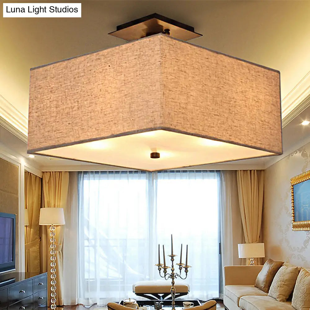 White Rectangle Fabric Semi Flush Mount Ceiling Light With 4 Lights - Elegant Lighting For Living