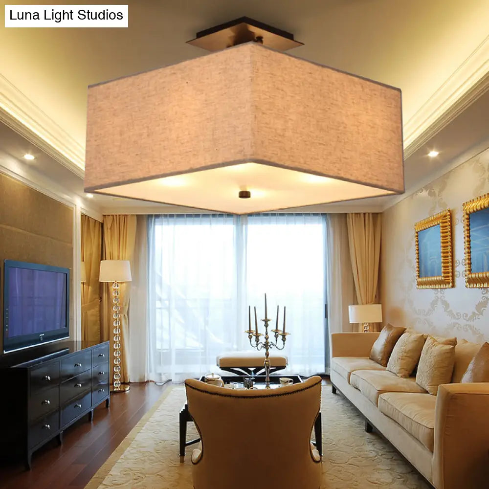 White Rectangle Fabric Semi Flush Mount Ceiling Light With 4 Lights - Elegant Lighting For Living