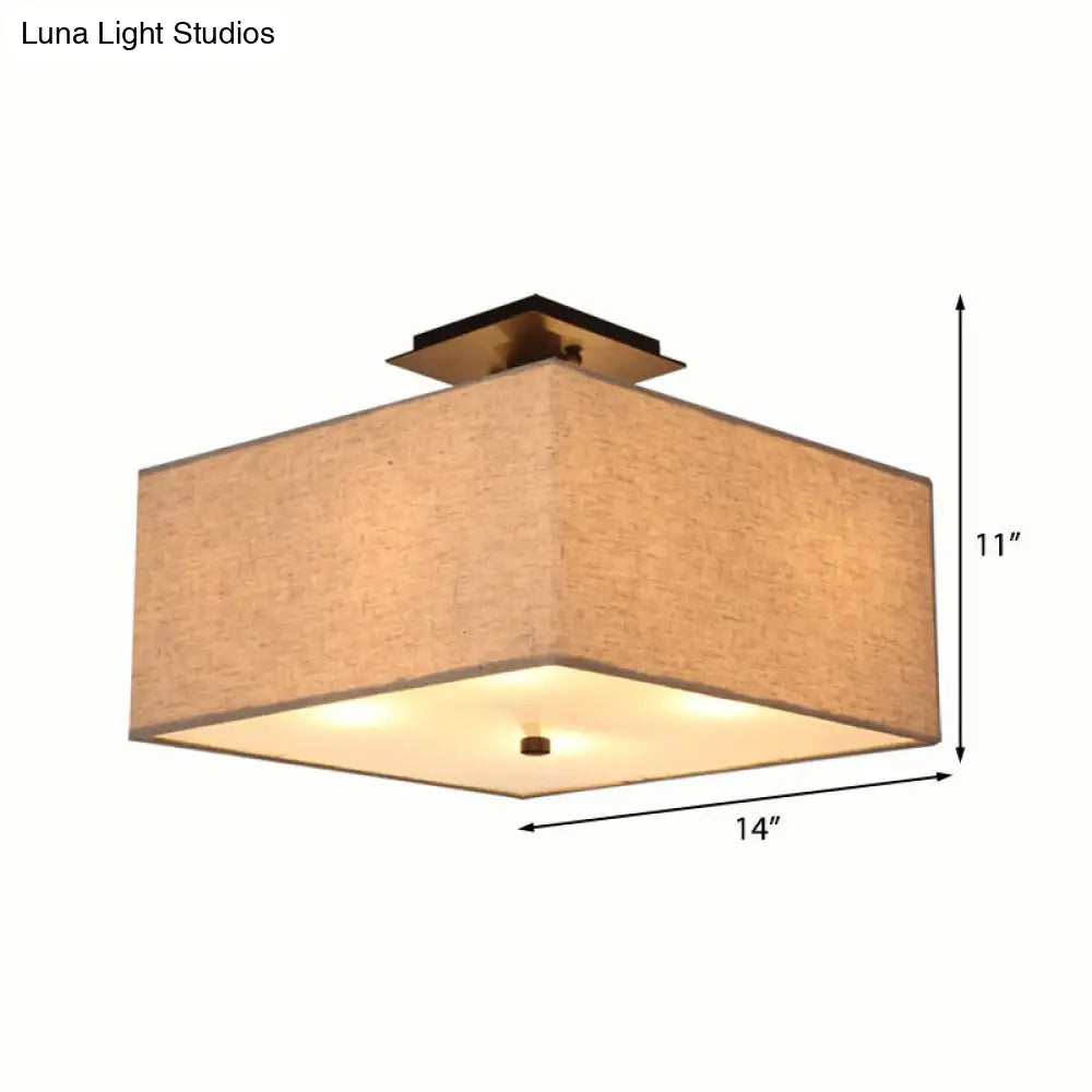 White Rectangle Fabric Semi Flush Mount Ceiling Light With 4 Lights - Elegant Lighting For Living