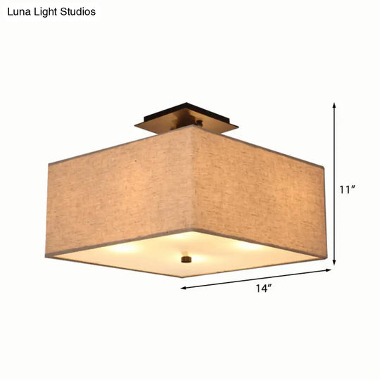 White Rectangle Fabric Semi Flush Mount Ceiling Light With 4 Lights - Elegant Lighting For Living