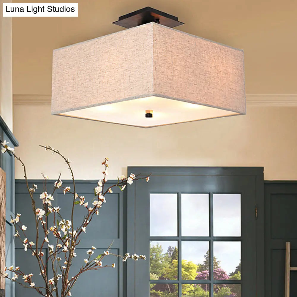 White Rectangle Fabric Semi Flush Mount Ceiling Light With 4 Lights - Elegant Lighting For Living