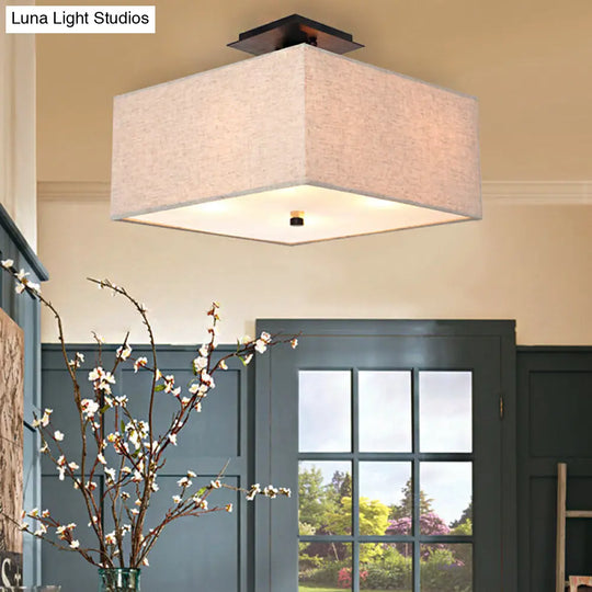 White Rectangle Fabric Semi Flush Mount Ceiling Light With 4 Lights - Elegant Lighting For Living