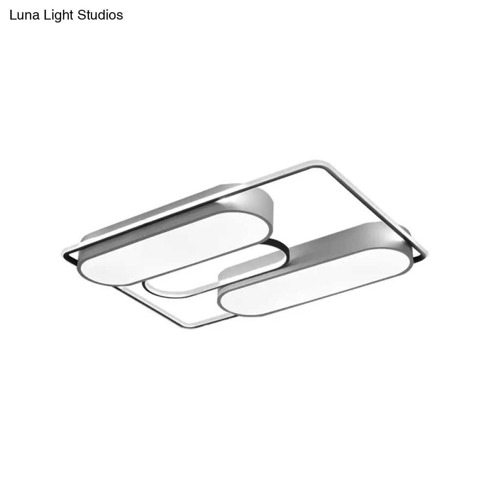 White Rectangular Flush Ceiling Light - 37.5 X 40 Modern Metal Flushmount Lighting With Acrylic