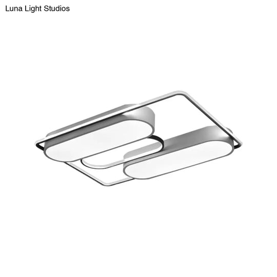 White Rectangular Flush Ceiling Light - 37.5 X 40 Modern Metal Flushmount Lighting With Acrylic