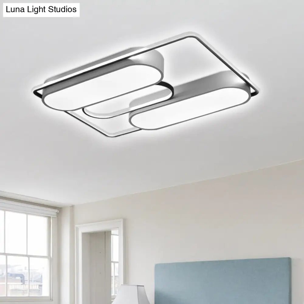 White Rectangular Flush Ceiling Light - 37.5 X 40 Modern Metal Flushmount Lighting With Acrylic