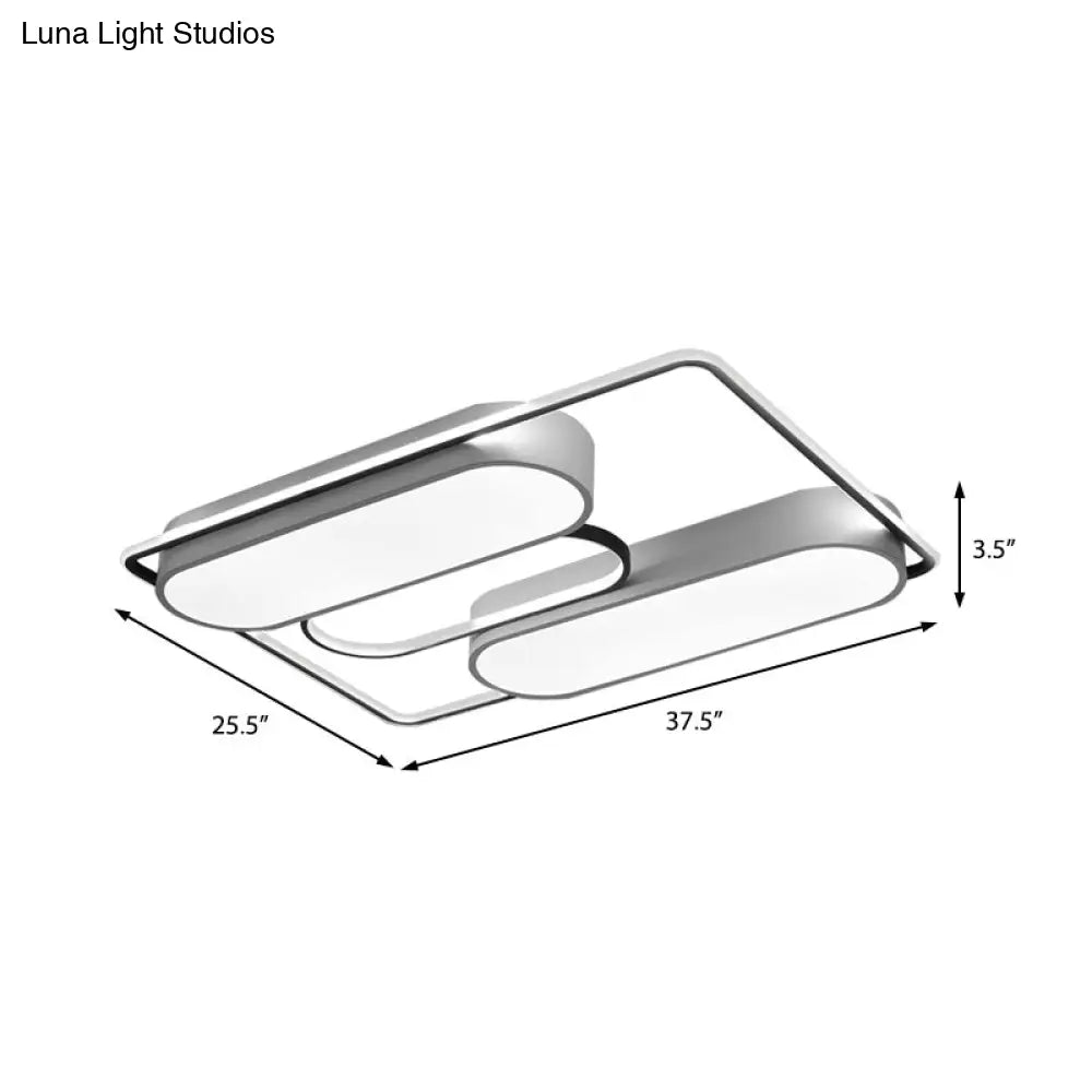 White Rectangular Flush Ceiling Light - 37.5 X 40 Modern Metal Flushmount Lighting With Acrylic