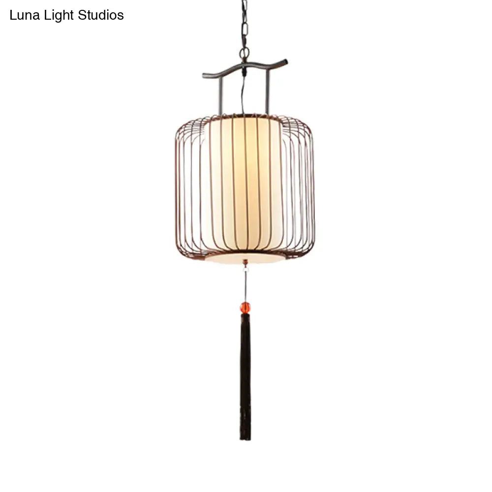 White/Red Lantern Pendant Light Classic Fabric Various Sizes 1-Light Tea Room Suspension Lamp