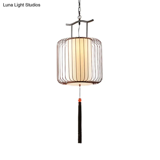 White/Red Lantern Pendant Light Classic Fabric Various Sizes 1-Light Tea Room Suspension Lamp